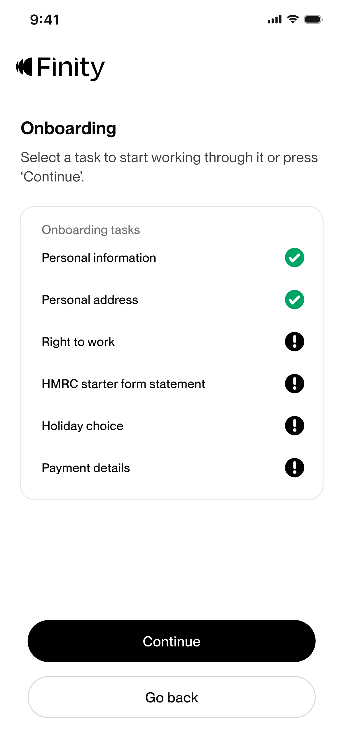 Onboarding task hub