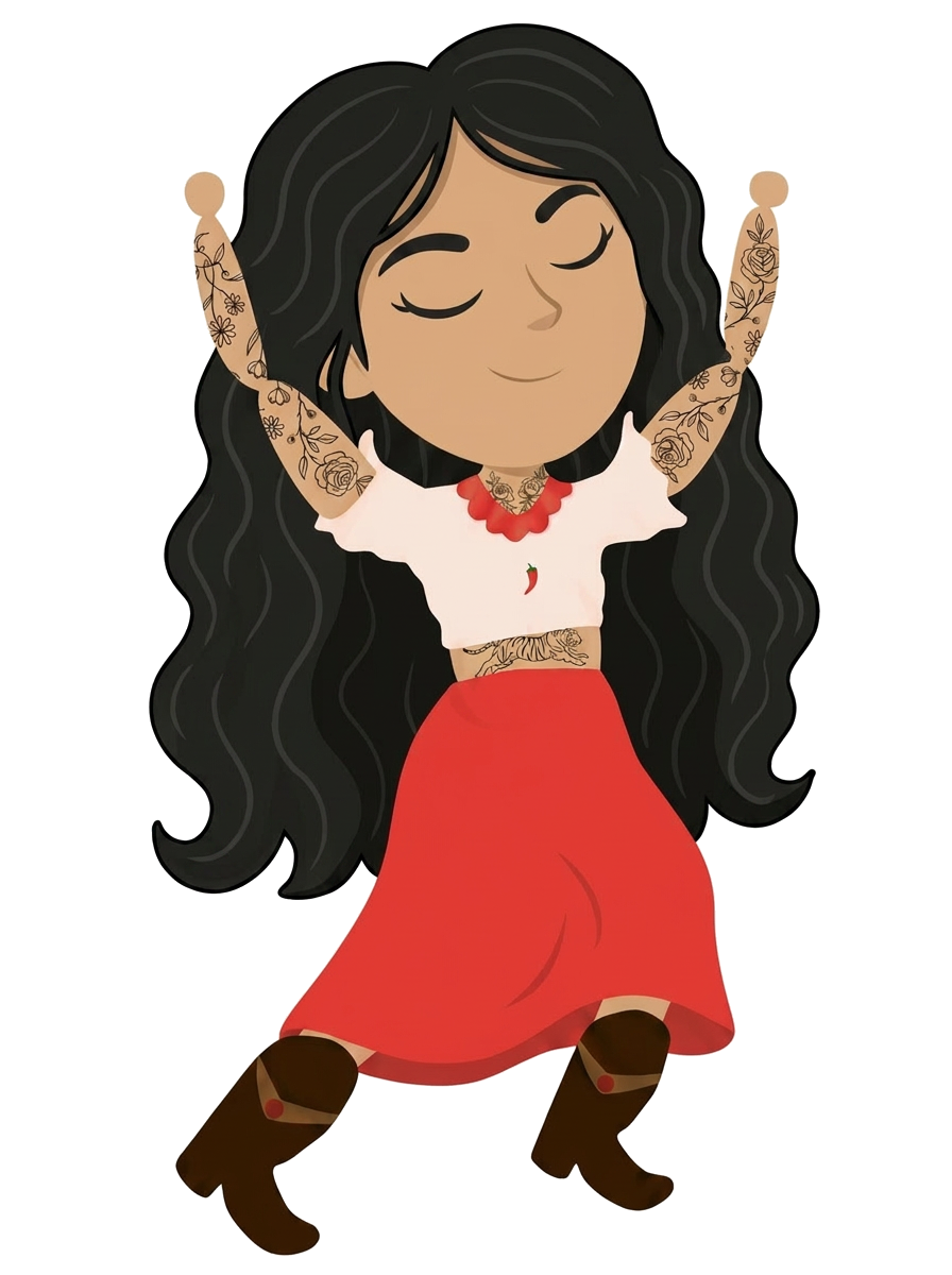 Illustrated portrait of Vez dancing