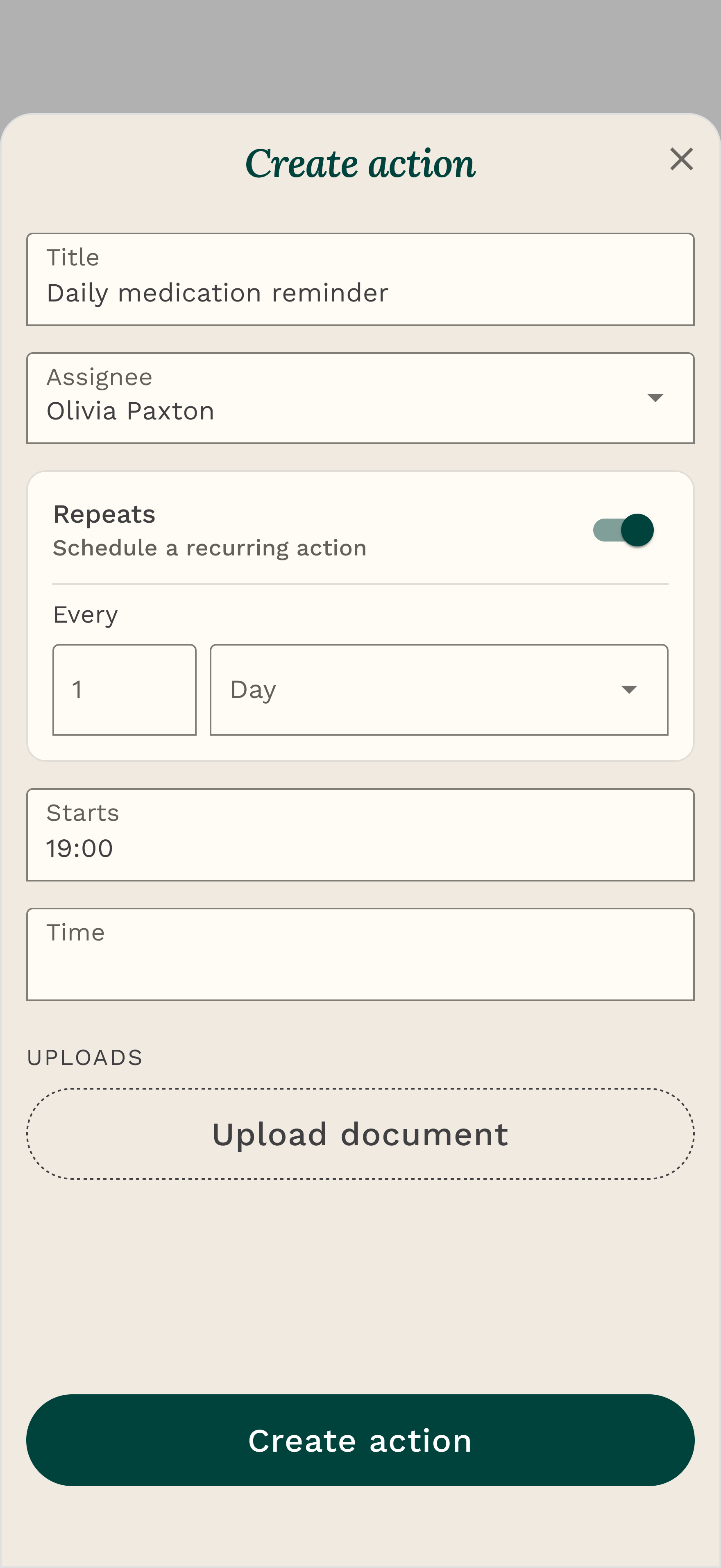 Creating a repeating action