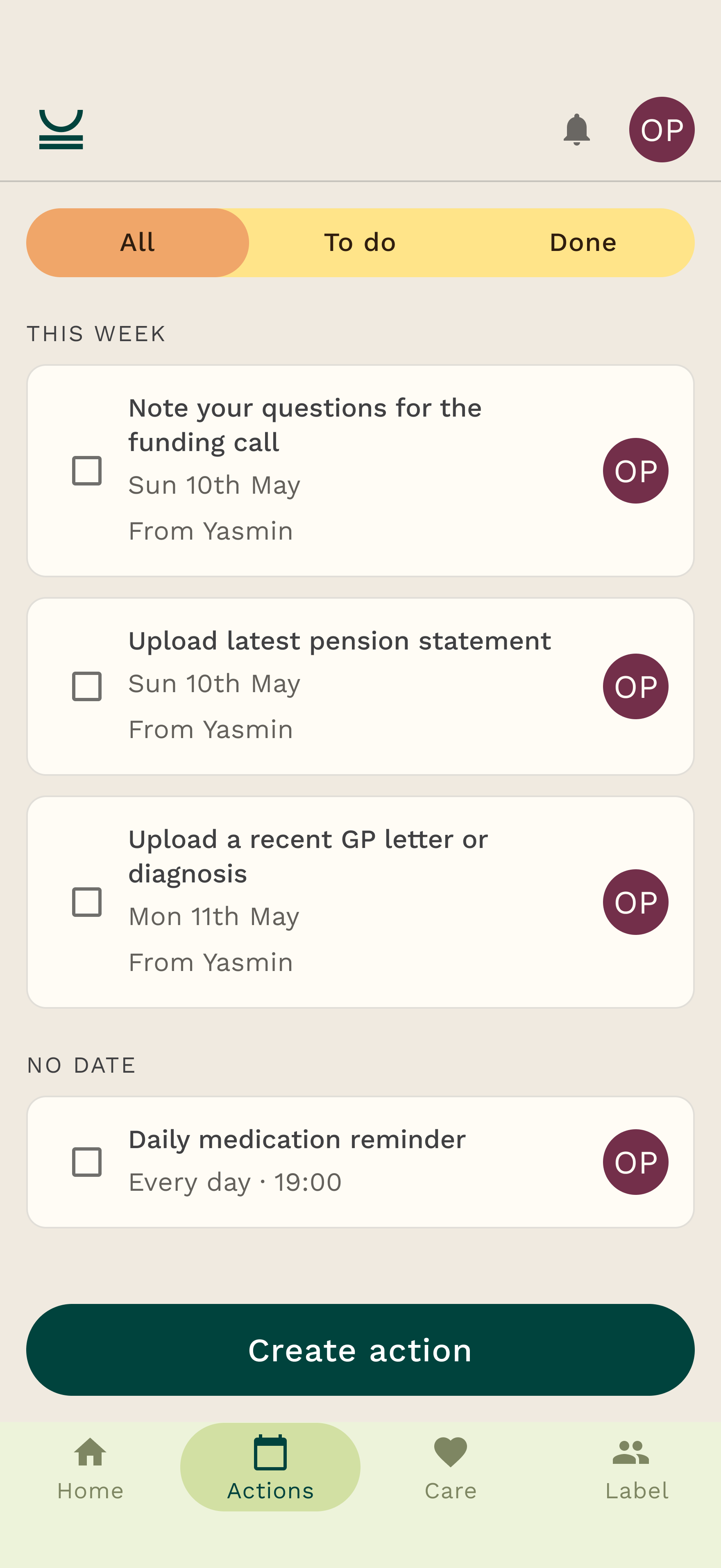 Viewing all actions for a customer