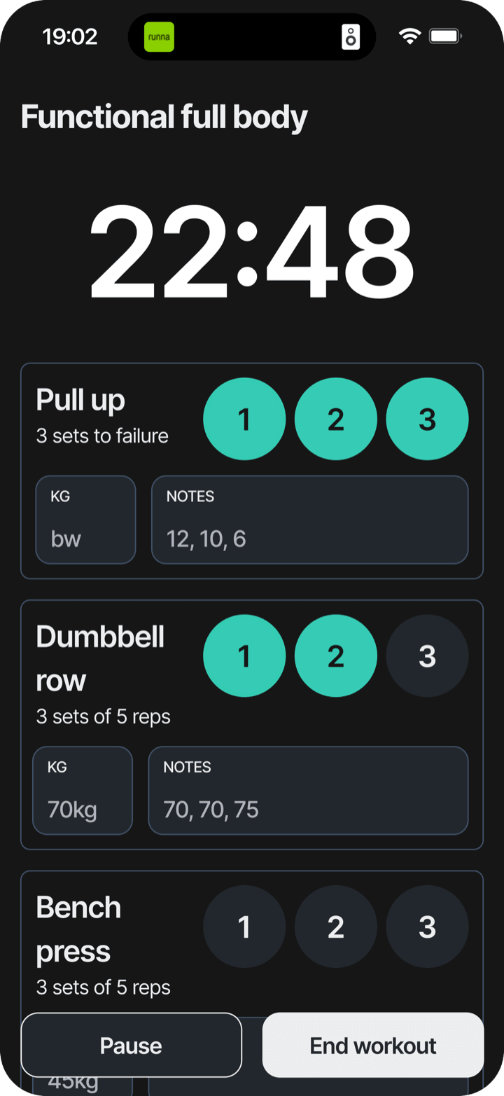 Tracking sets and reps mid-workout