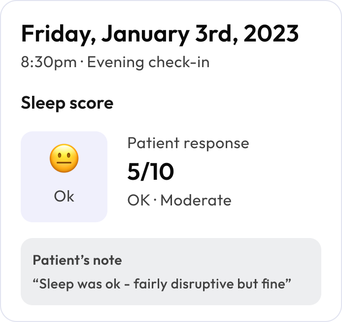 Doctor-facing symptom card with prescription detail